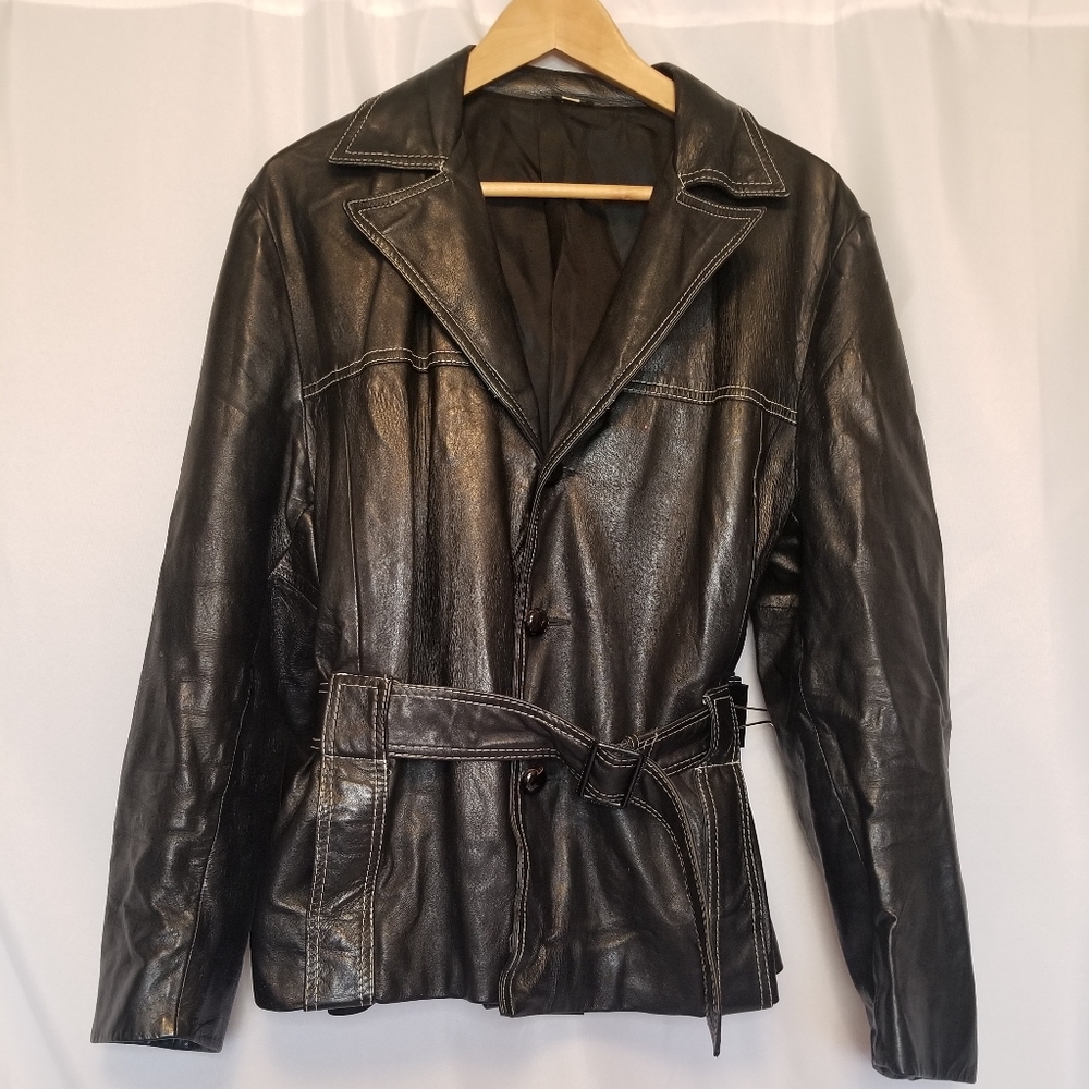 Vintage Black Leather Jacket with Belt